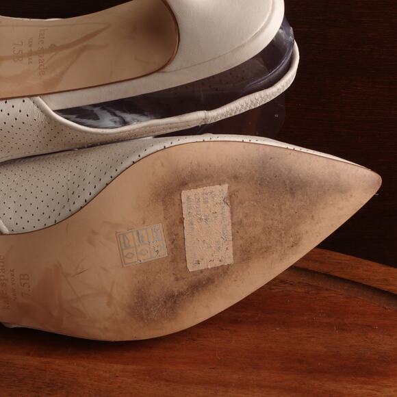 Kate Spade Heels Womens SZ 7.5B Cream Trish Slingback Leather Perforated Shoes - Picture 10 of 15